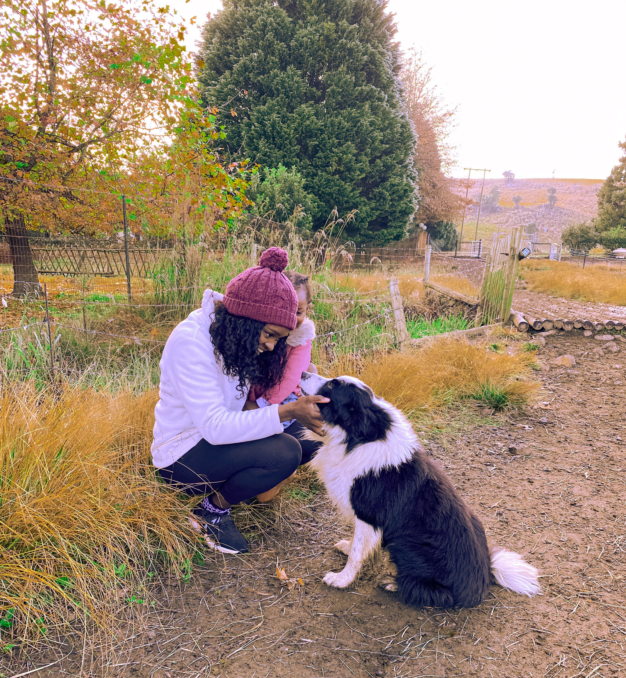 Copperleigh Trout Cottages, Meryl Mukenge with Shep the Sheepdog Copperleigh Trout Cottages, Meryl Mukenge with Shep the Sheepdog